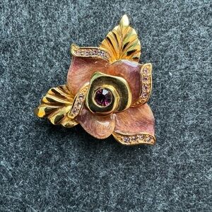 Lia Sophia Gold and Pink Art Nouveau Brooch